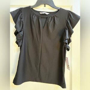 SO’s Out of Office Black Cutout Flutter Sleeve Women's Top, Sz XS, NWT